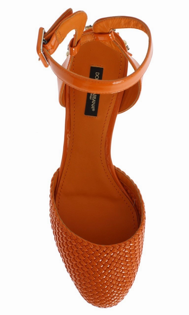 Orange Leather Crystal Block Heel Shoes Sandals Grande St Lucian Spa & Beach Resort