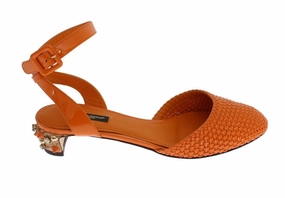 Orange Leather Crystal Block Heel Shoes Calia Sandals