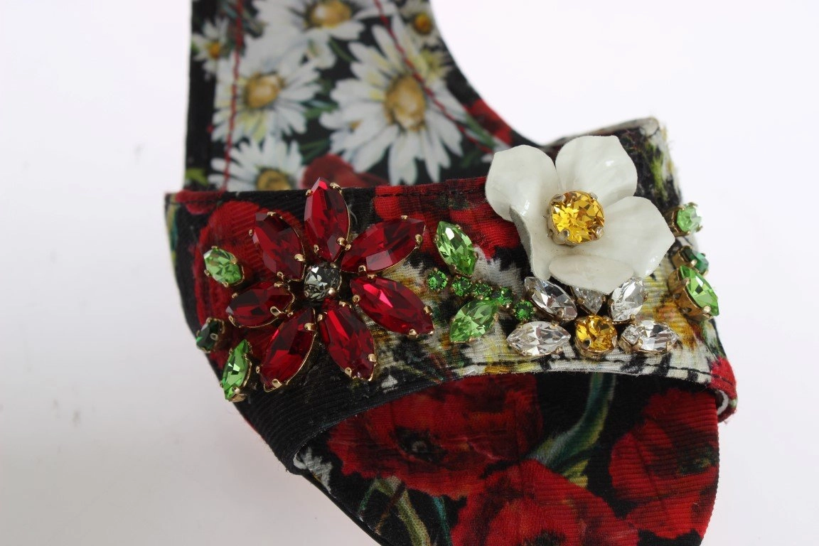 Multicolor Brocade Floral Ankle Strap Sandals Lace Up High Heel Sandals