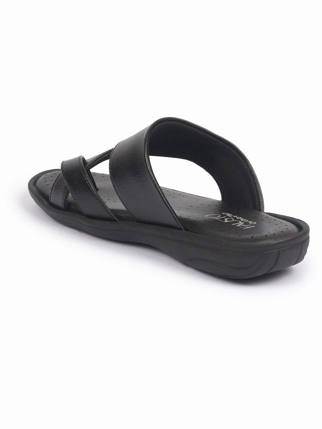 FAUSTO Men Black Toe Ring Flat Dress Slipper With Memory Cushioned|Multi Strap Slipper For Evening|Slippers For Kurta Ugg Slippers Tasman