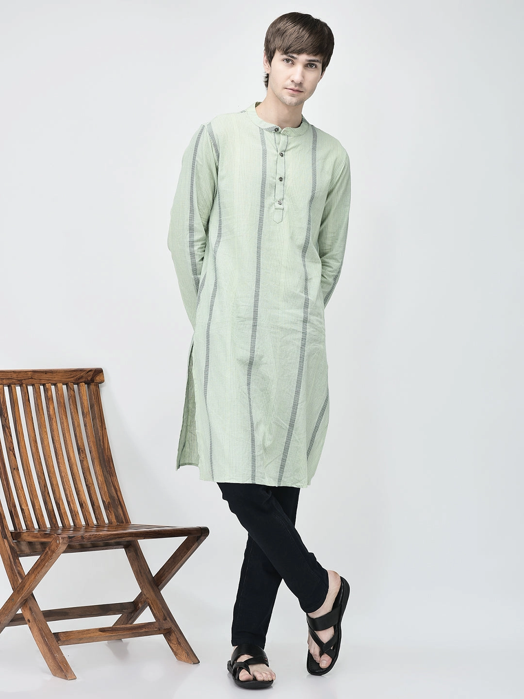 FAUSTO Men Black Toe Ring Flat Dress Slipper With Memory Cushioned|Multi Strap Slipper For Evening|Slippers For Kurta Slides At Famous Footwear