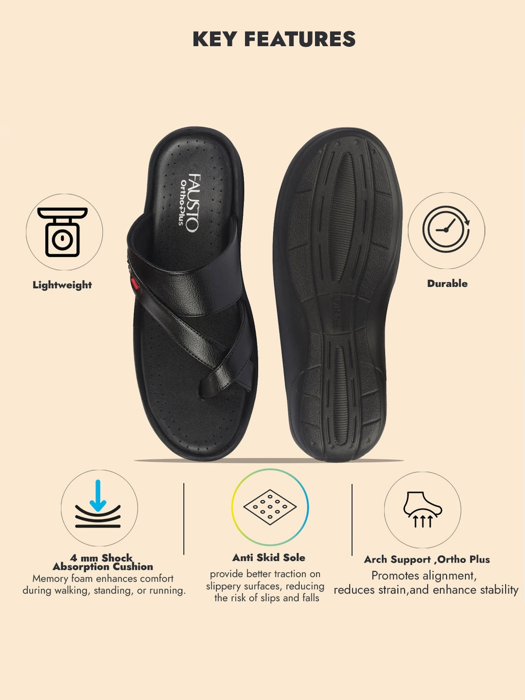 Mother Of The Bride Slitters FAUSTO Men Black Toe Ring Flat Dress Slipper With Memory Cushioned|Multi Strap Slipper For Evening|Slippers For Kurta