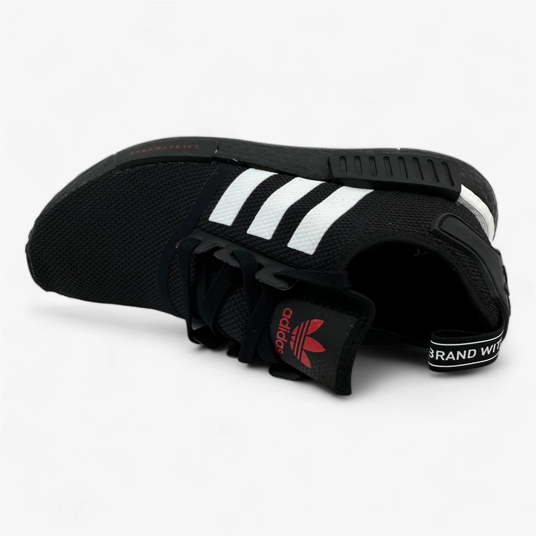 React Running Shoe Adidas NMD R1 Black White Mens Athletic Japanese Side Print Sneaker