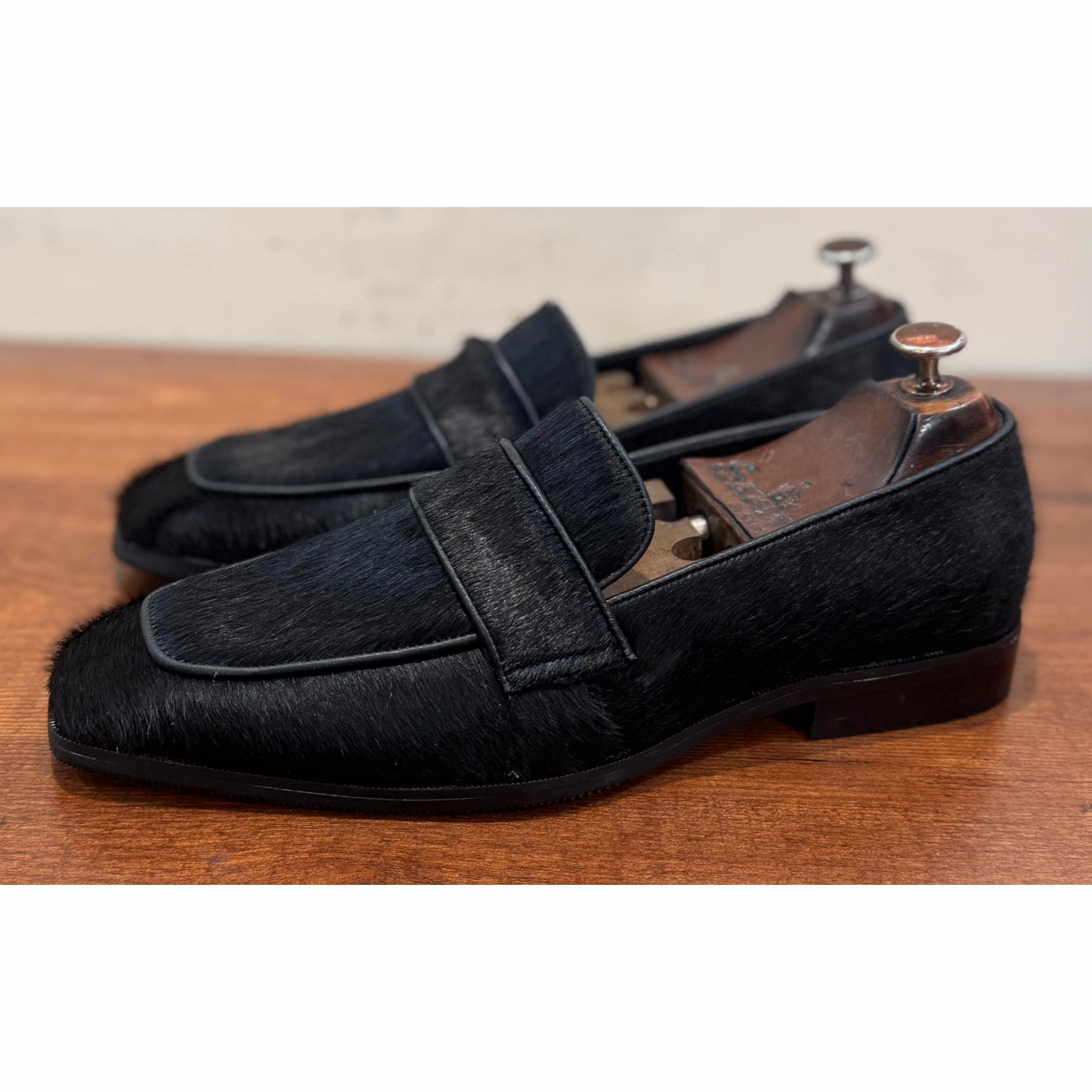 Loafers Wedge Heel Hairon Leather Loafers Black