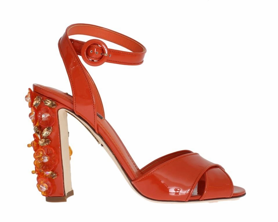 Orange Leather Crystal Sandals Wrap Up Sandals