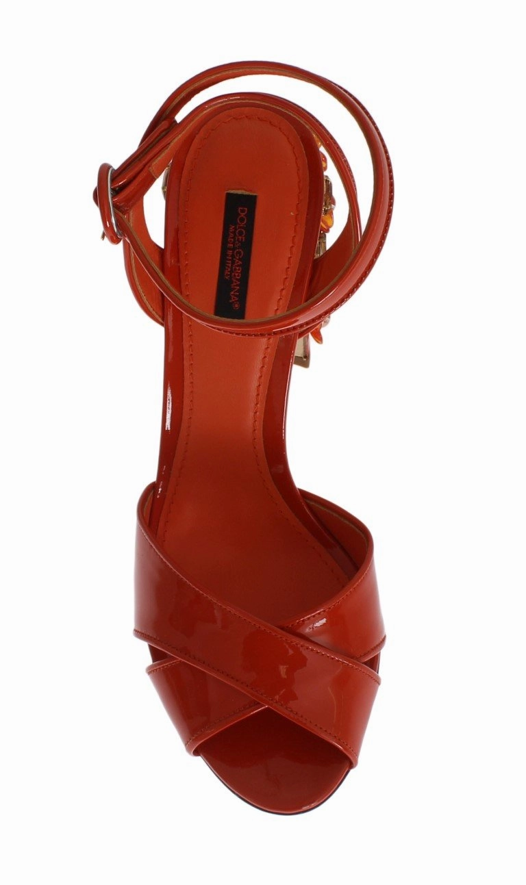 Zymic Sandals Orange Leather Crystal Sandals