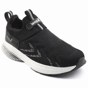 Leap7x Black Sports Non Lacing Walking Shoes For Men BRISK-24 By Liberty Shoe For Flat Feet