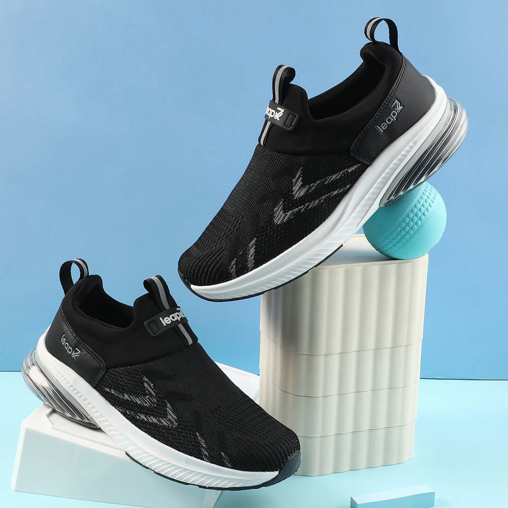 Leap7x Black Sports Non Lacing Walking Shoes For Men BRISK-24 By Liberty Transparent Flat Shoes