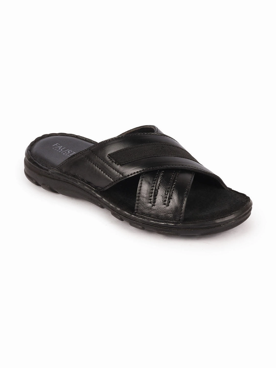 Children's Dog Slippers Men Black Genuine Leather Cross Strap Open Toe Suede Leather Insole Slippers