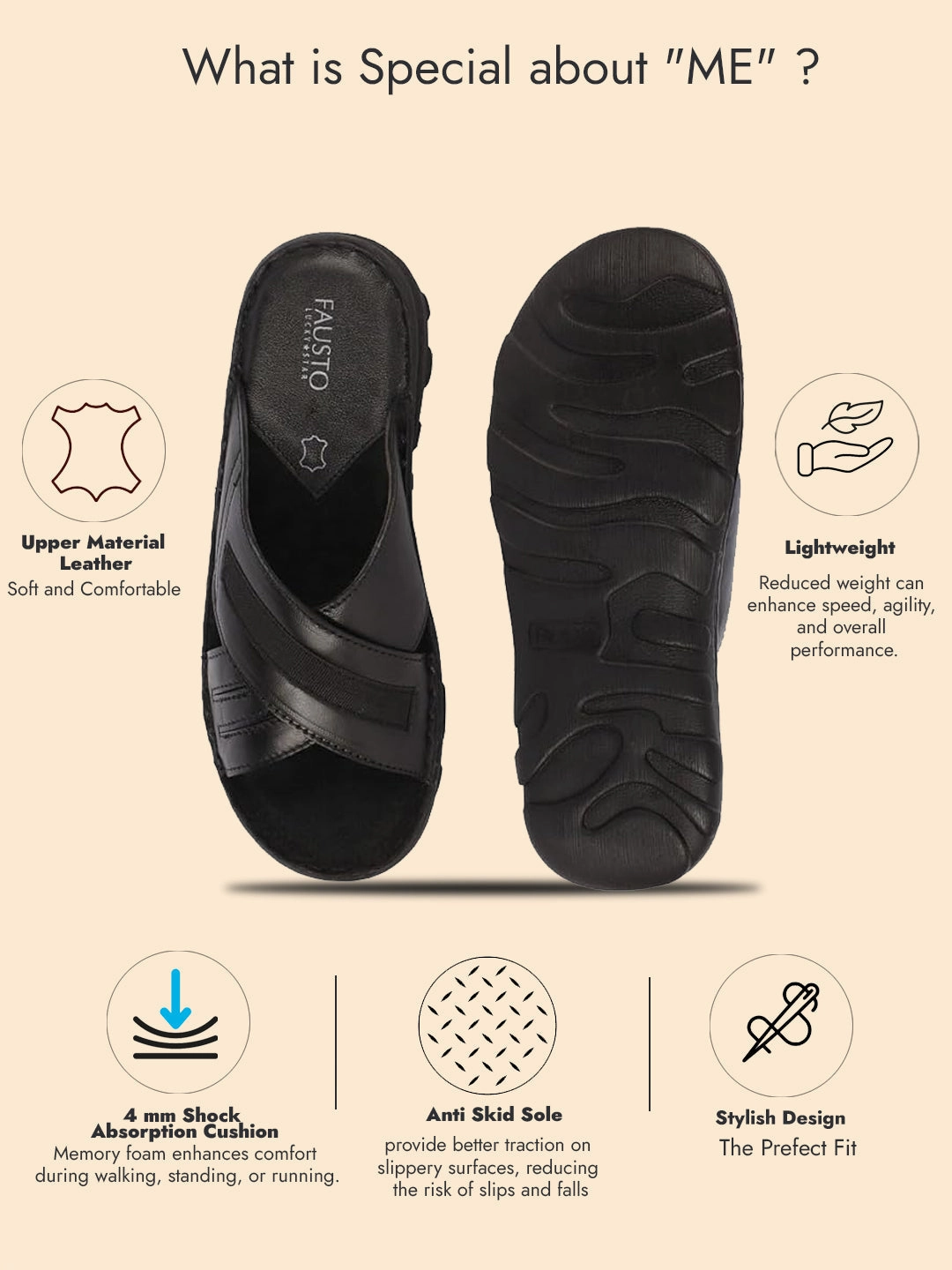 Tizzey Slippers Men Black Genuine Leather Cross Strap Open Toe Suede Leather Insole Slippers