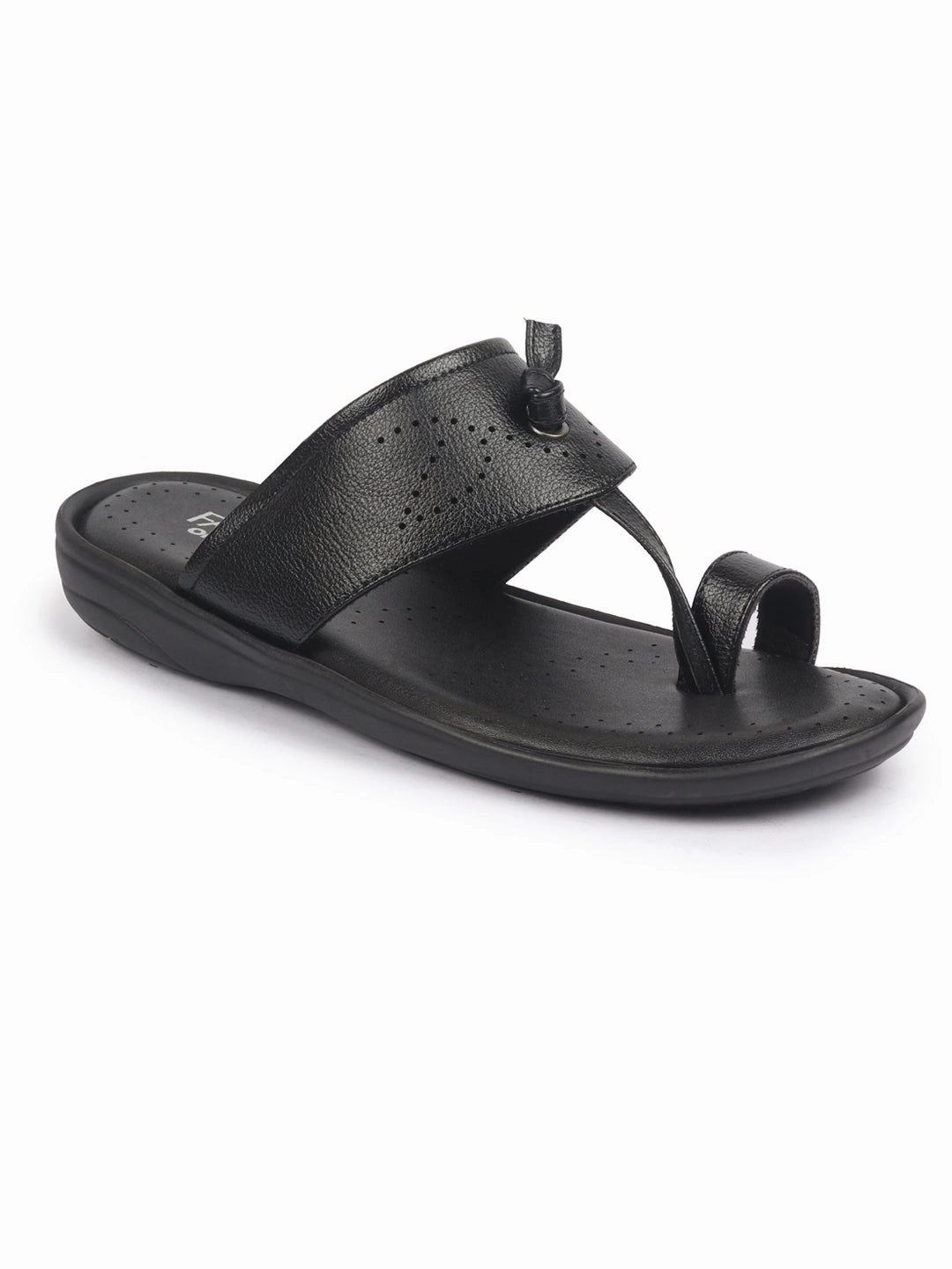 FAUSTO Men Black Toe Ring Kohlapuri Slipper With Cushioned Footbed|Multi Strap Slipper For Evening Plantar Slippers