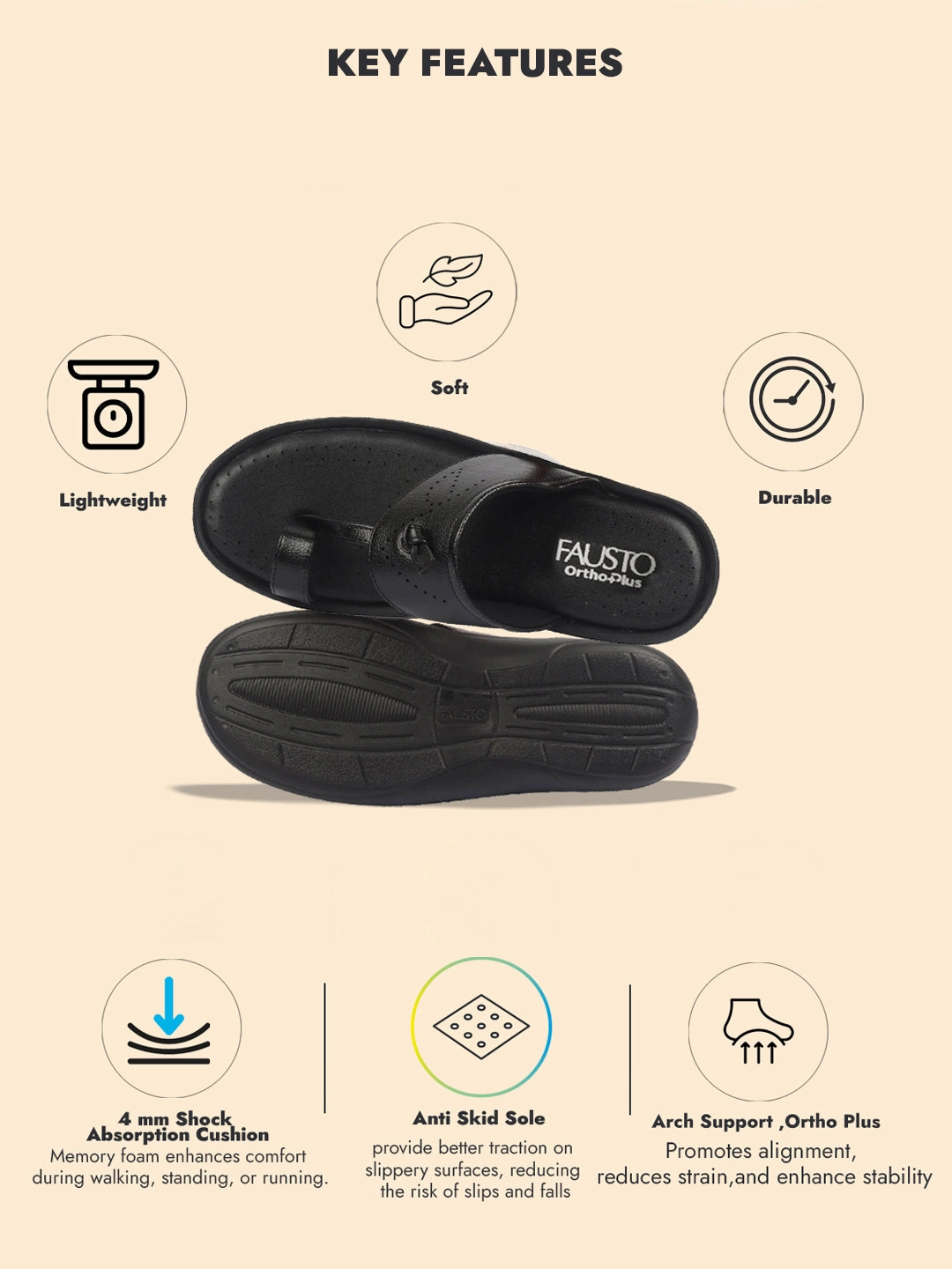 Dream Toe Slippers FAUSTO Men Black Toe Ring Kohlapuri Slipper With Cushioned Footbed|Multi Strap Slipper For Evening