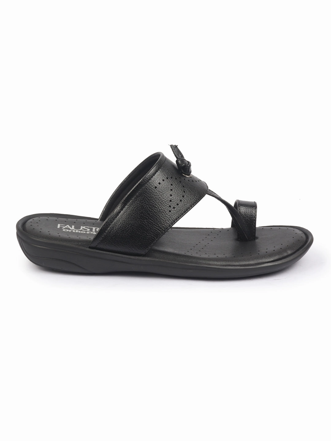 Elegant Slippers FAUSTO Men Black Toe Ring Kohlapuri Slipper With Cushioned Footbed|Multi Strap Slipper For Evening