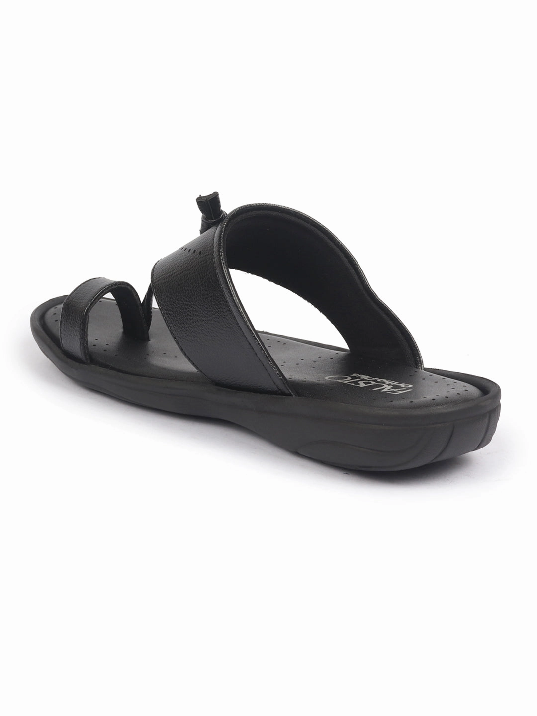 Brunches Slippers FAUSTO Men Black Toe Ring Kohlapuri Slipper With Cushioned Footbed|Multi Strap Slipper For Evening