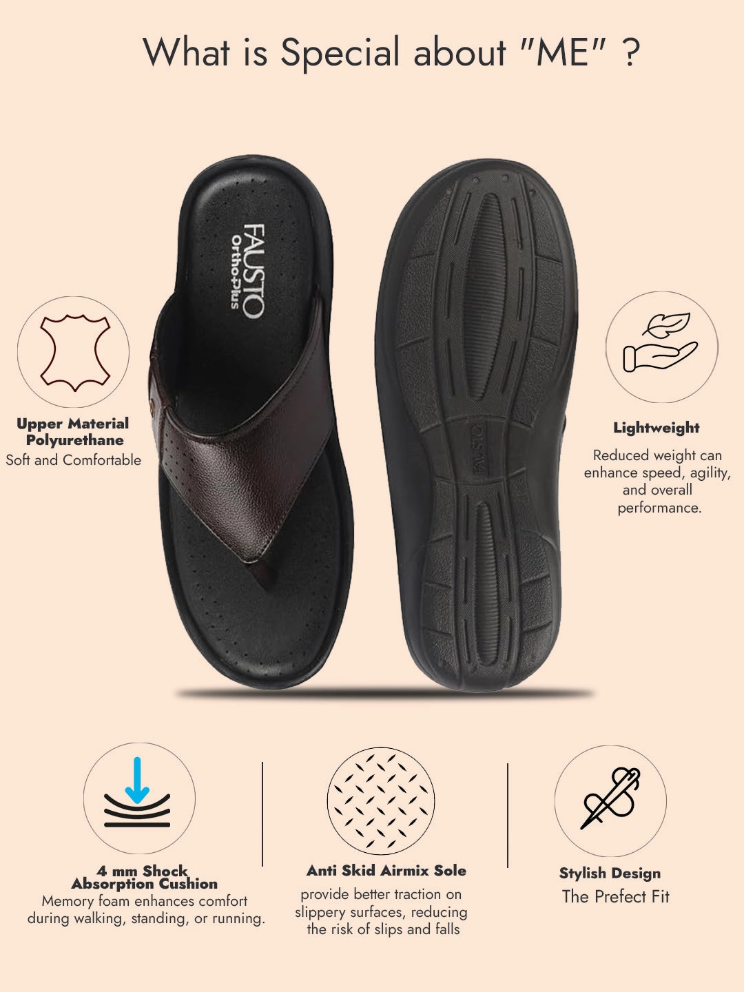 FAUSTO Men Brown Open Toe Flip-Flop Slippers With Memory Cushion|Outdoor Slipper For Men Kors Slippers