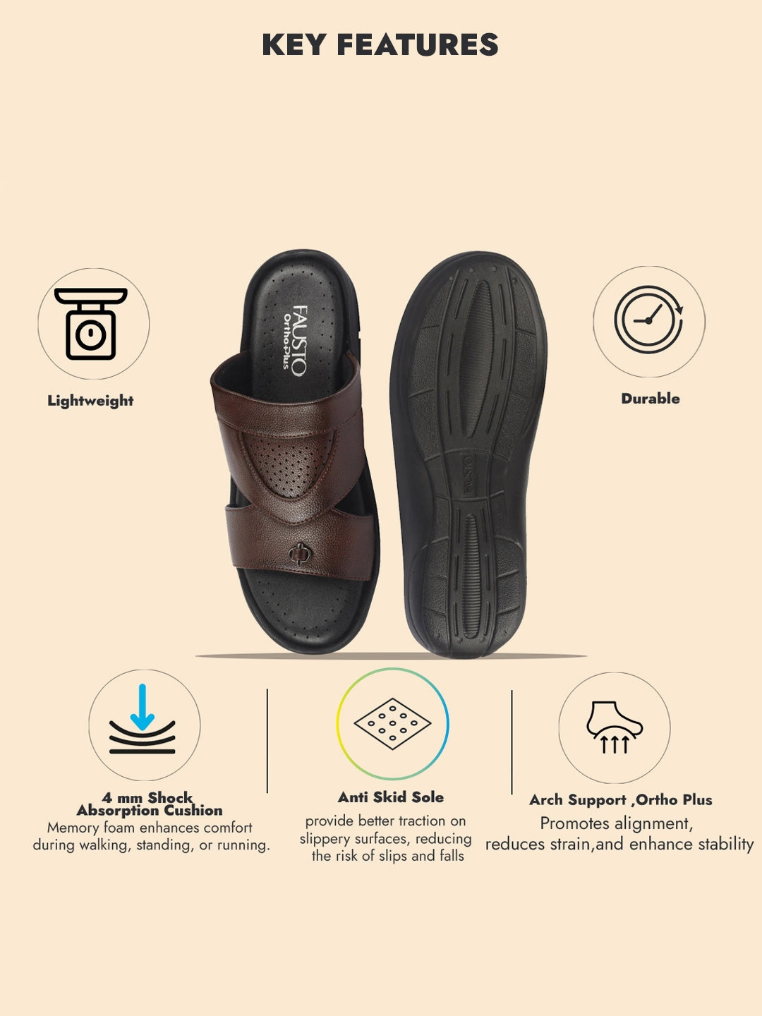 Monkey Slippers FAUSTO Men Tan Open Toe Broad Feet Slipper With Memory Cushion|Comfortable Gents Slipper|Sandals For Kurta