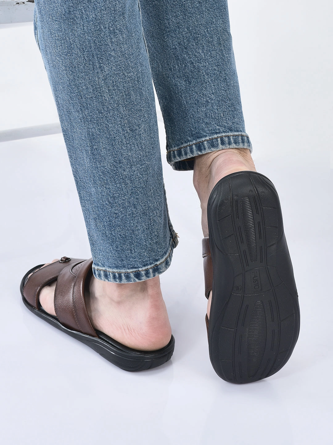 Boston Slides FAUSTO Men Tan Open Toe Broad Feet Slipper With Memory Cushion|Comfortable Gents Slipper|Sandals For Kurta