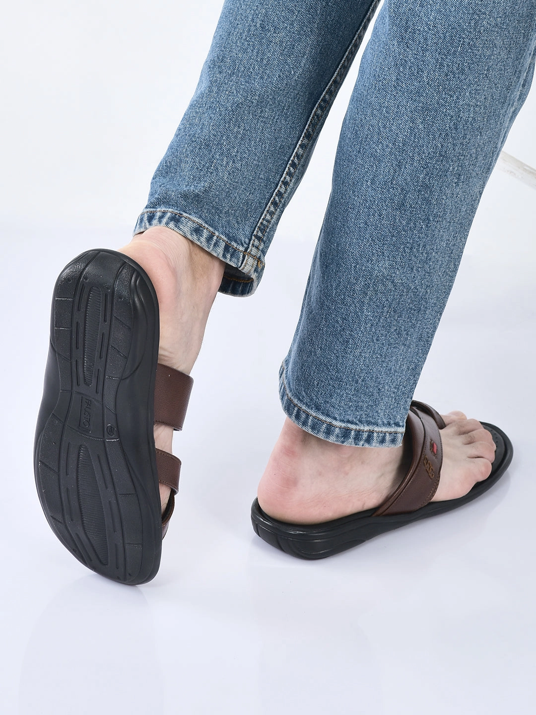 FAUSTO Men Tan Toe Ring Flat Dress Slipper With Memory Cushioned|Multi Strap Slipper For Evening|Slippers For Kurta Slippers Original