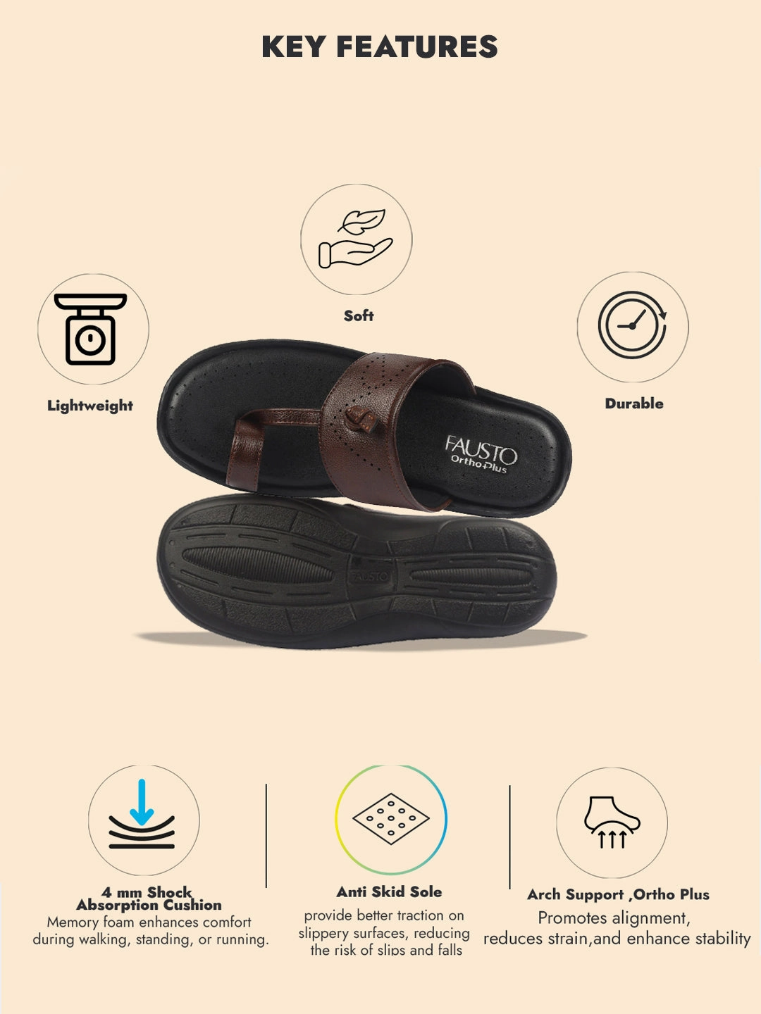 FAUSTO Men Tan Toe Ring Kohlapuri Slipper With Cushioned Footbed|Multi Strap Slipper For Evening Harris Tweed Mule Slippers