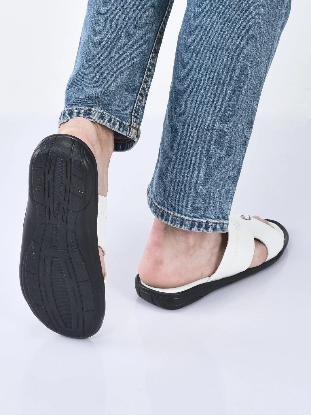 Closed Back Slippers FAUSTO Men White Open Toe Broad Feet Slipper With Memory Cushion|Comfortable Gents Slipper|Sandals For Kurta