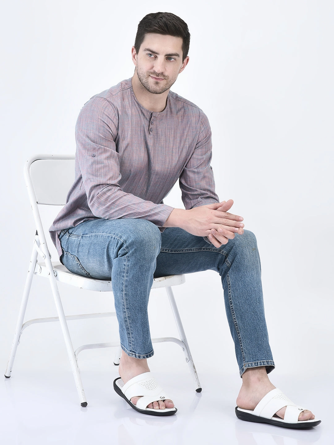 Ruby Slippers Maple FAUSTO Men White Open Toe Broad Feet Slipper With Memory Cushion|Comfortable Gents Slipper|Sandals For Kurta