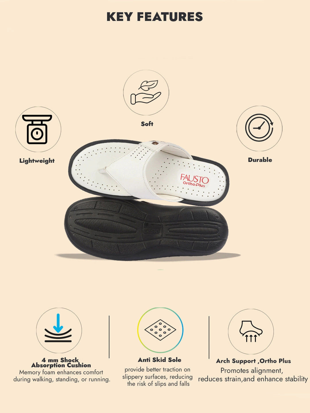 Slippers Italian FAUSTO Men White Open Toe Flip-Flop Slippers With Memory Cushion|Outdoor Slipper For Men