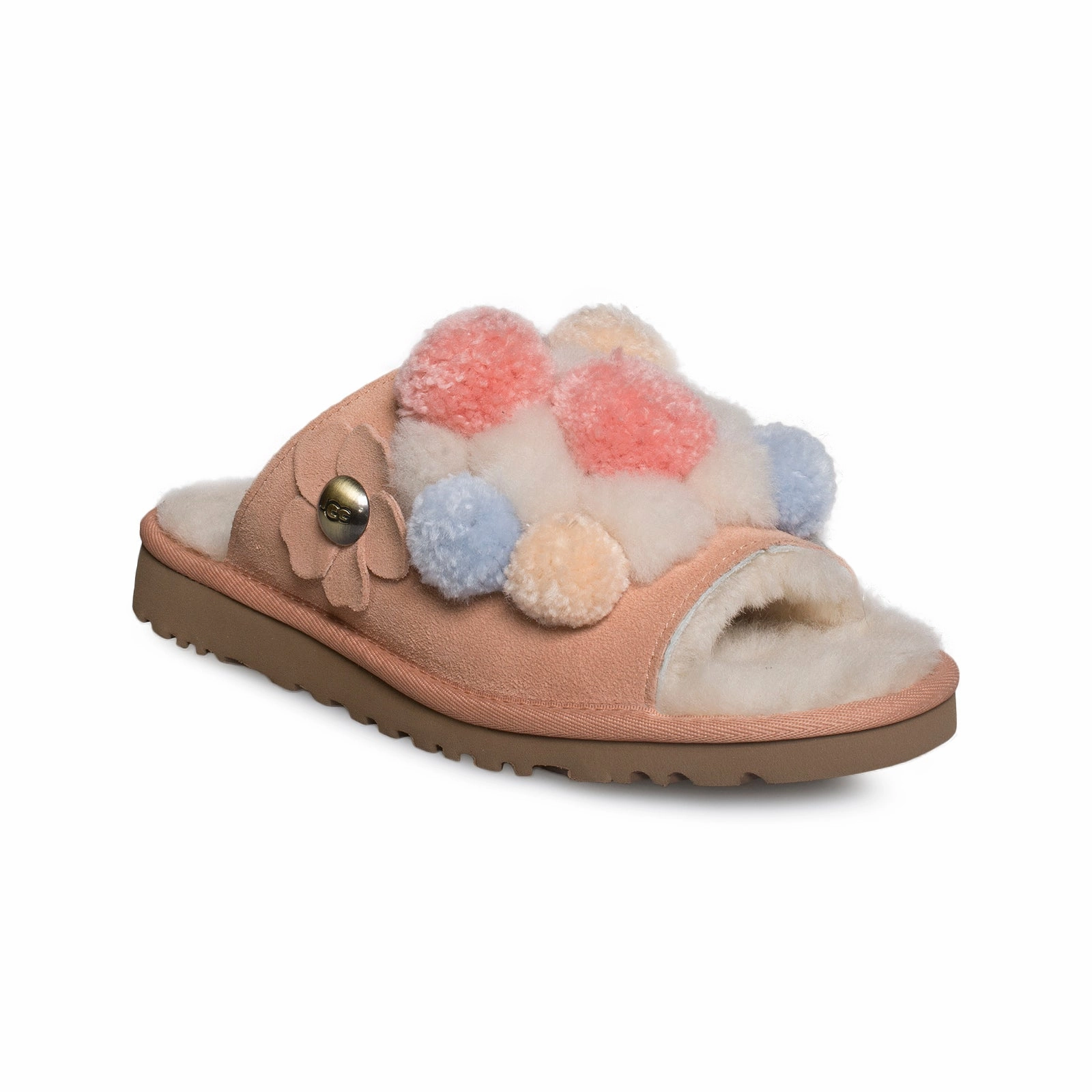 UGG Clio Pom Pom Slide Suntan Slippers - Women's Compression Slippers