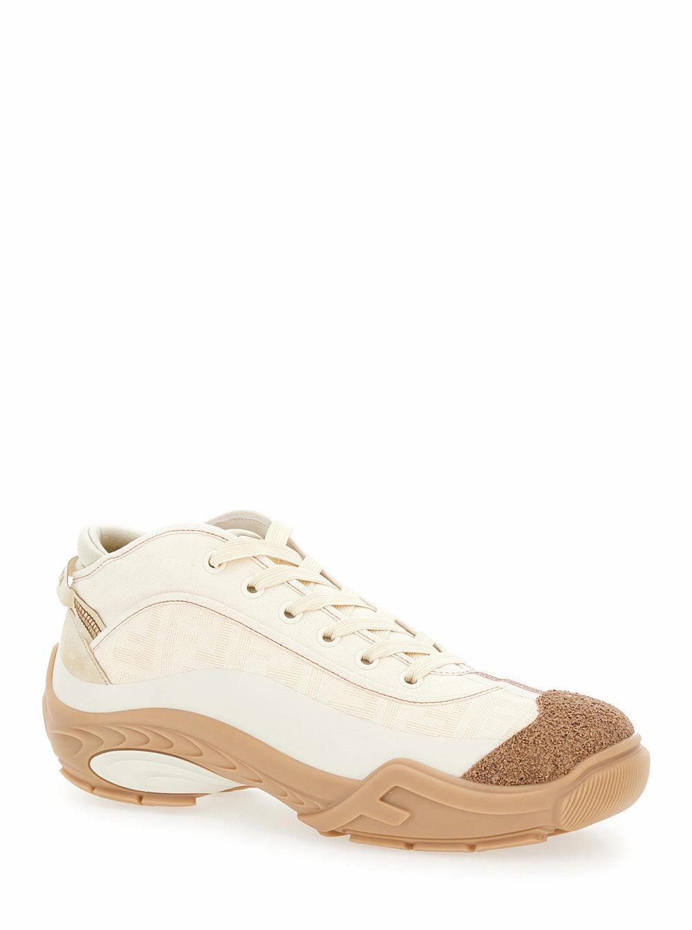 Fendi Men 'Fendi Lab' White Mid Top Sneakers With Fendi Shadow Motif In Cotton Man Underpronation Running Shoes