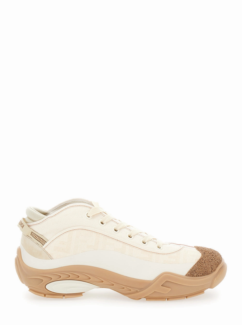 Running In Snow Fendi Men 'Fendi Lab' White Mid Top Sneakers With Fendi Shadow Motif In Cotton Man