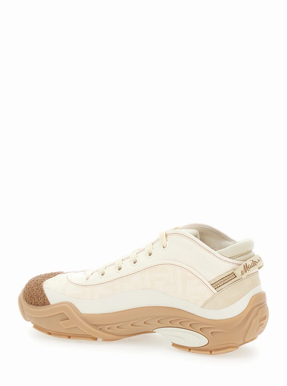 Fendi Men 'Fendi Lab' White Mid Top Sneakers With Fendi Shadow Motif In Cotton Man Good Running Shoes For Cross Country