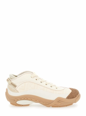 Fendi Men 'Fendi Lab' White Mid Top Sneakers With Fendi Shadow Motif In Cotton Man Trace Running Shoes