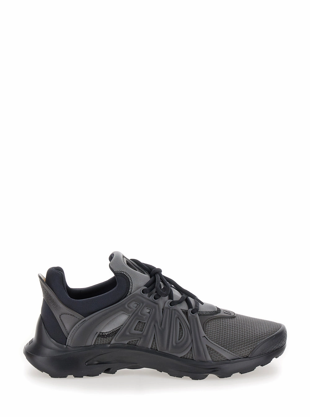 Fendi Men 'Fendi Tag' Black Sneakers With Logo In Techno Mesh Man Running Distance Shoes