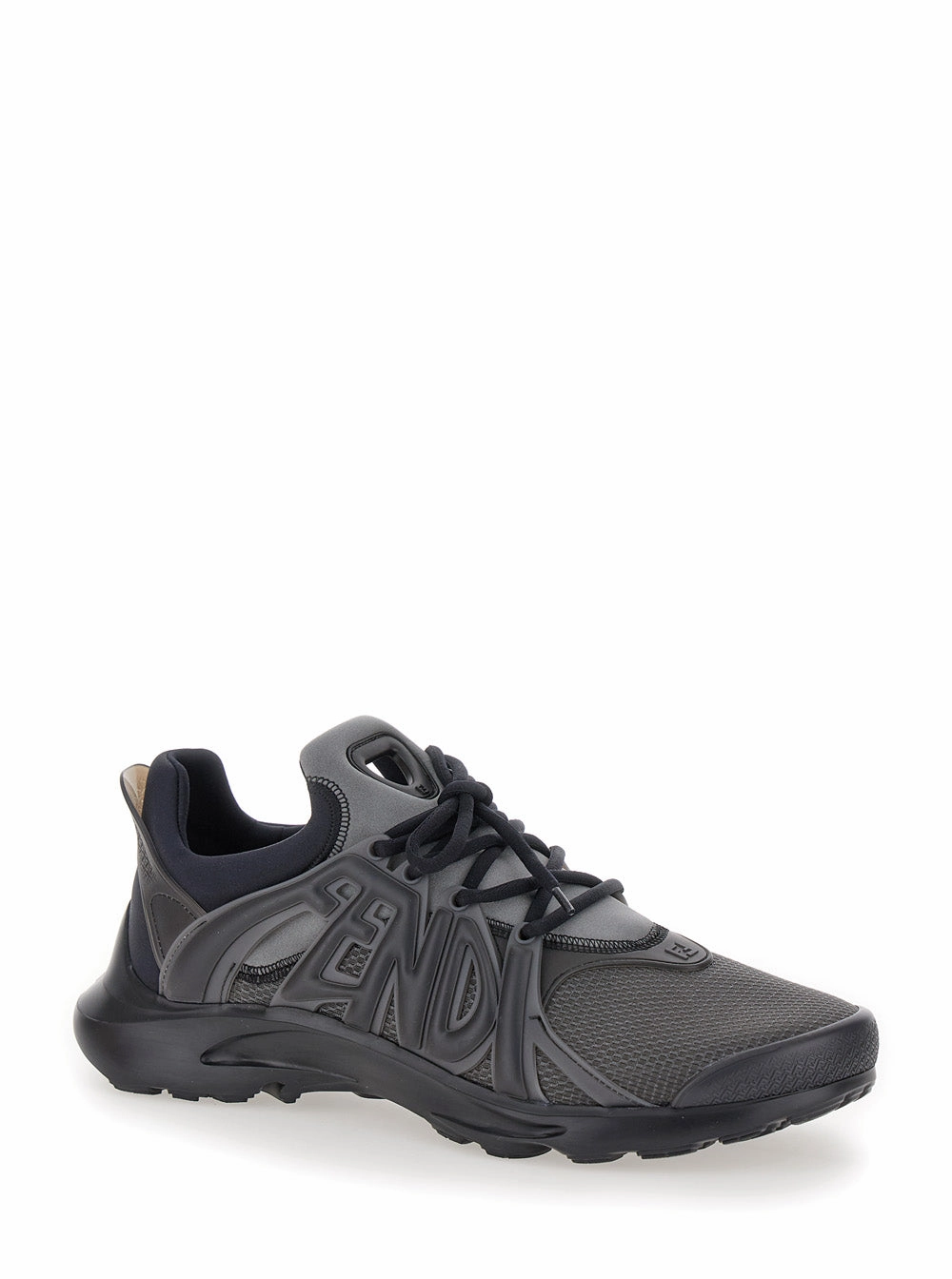 Fendi Men 'Fendi Tag' Black Sneakers With Logo In Techno Mesh Man Oncloud Running Shoe