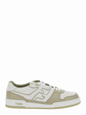 Fendi Men 'Match' Beige Low-Top Sneakers With Ff Detail In Leather Man Pom Pom Shoes Flats