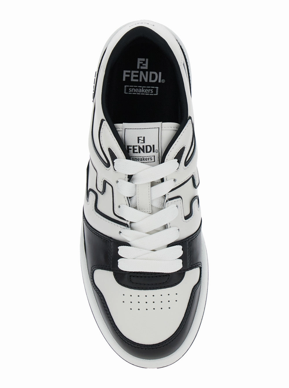 Flat Comfort Shoes Fendi Men 'Match' White And Black  Low-Top Sneakers With Ff Detail In Leather Man