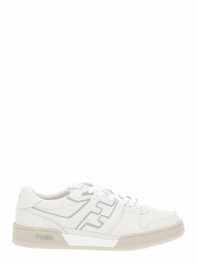 Fendi Men 'Match' White Tonal  Low-Top Sneakers With Ff Detail In Leather Man Best Shoes For Flat Feet And Tendonitis