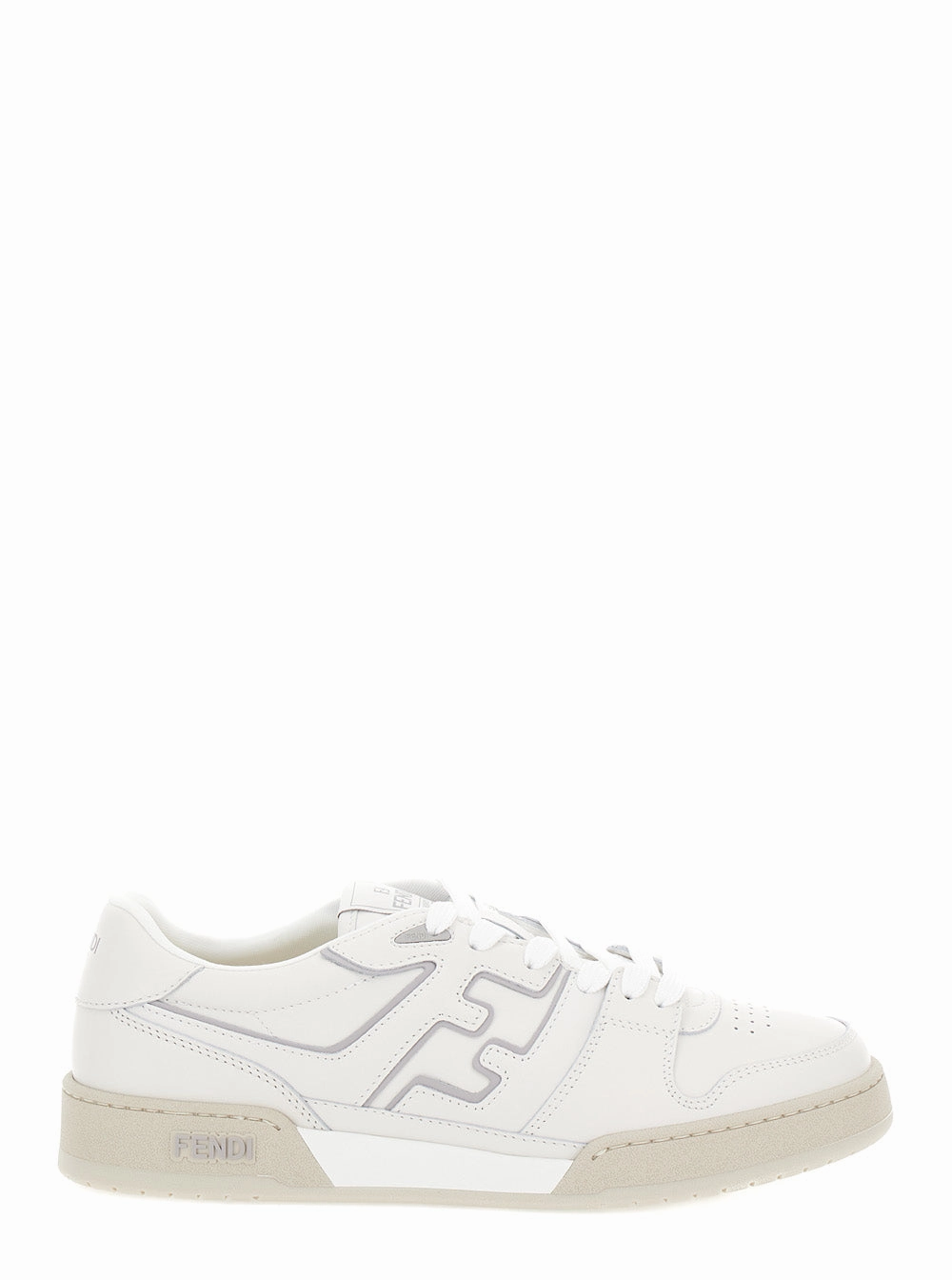 Fendi Men 'Match' White Tonal  Low-Top Sneakers With Ff Detail In Leather Man Heel Pain From Wearing