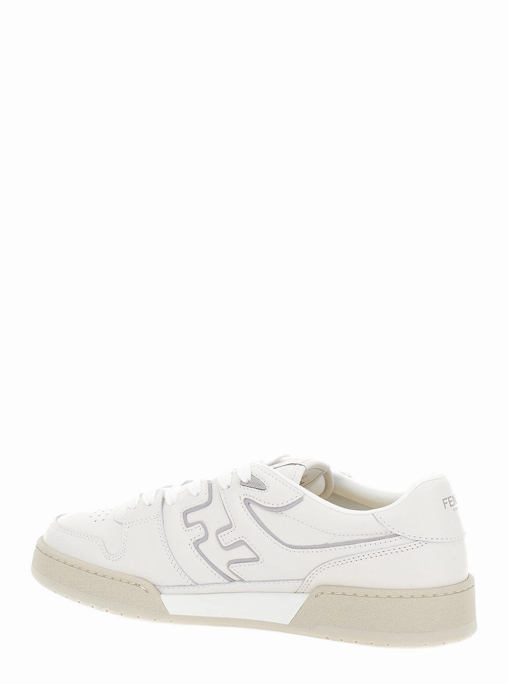 Flat Rubber Soled Shoes Fendi Men 'Match' White Tonal  Low-Top Sneakers With Ff Detail In Leather Man