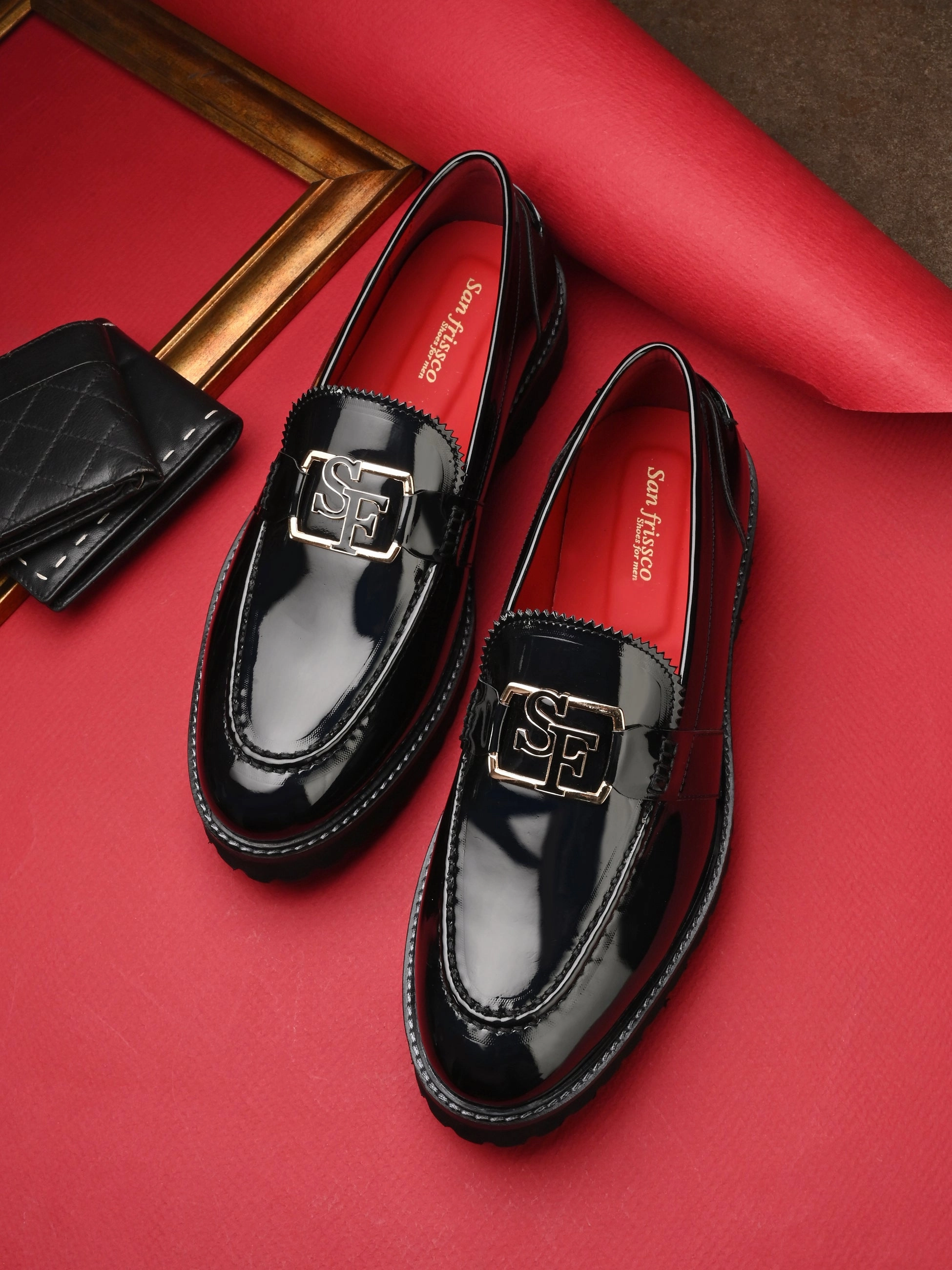 Flambe Black Chunky Loafers Slip On Canvas Loafers