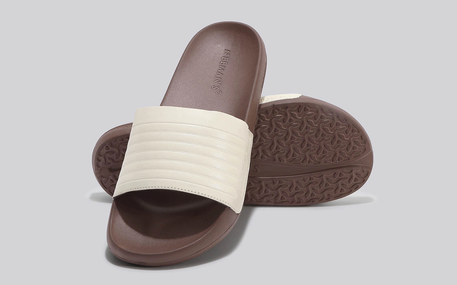 FootBed Slides for Men : Ivory Brown Slippers Without Fur Inside