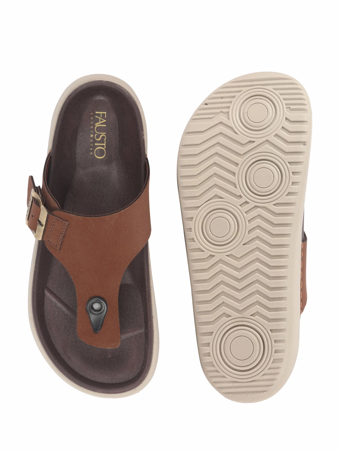 Men Tan Buckle Adjustable T-Strap Side Stitched Summer Waterproof Slip On Sandals|Comfort Featherlite Insole|Thong Slipper for Monsoon Rainy Season Mario Mushroom Slippers