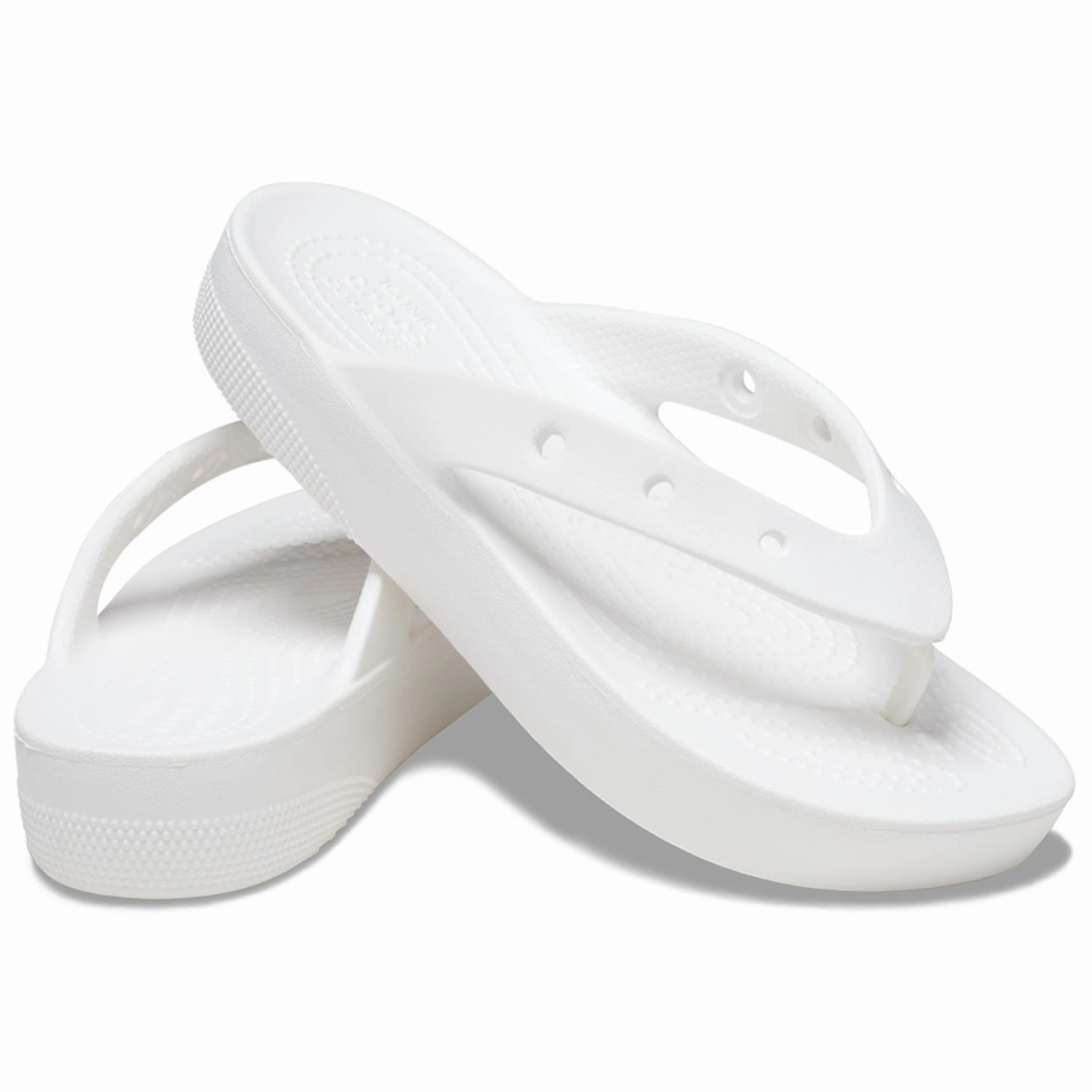 Crocs Classic Platform Flip (207714) - White Wearing Flip Flops On Plane