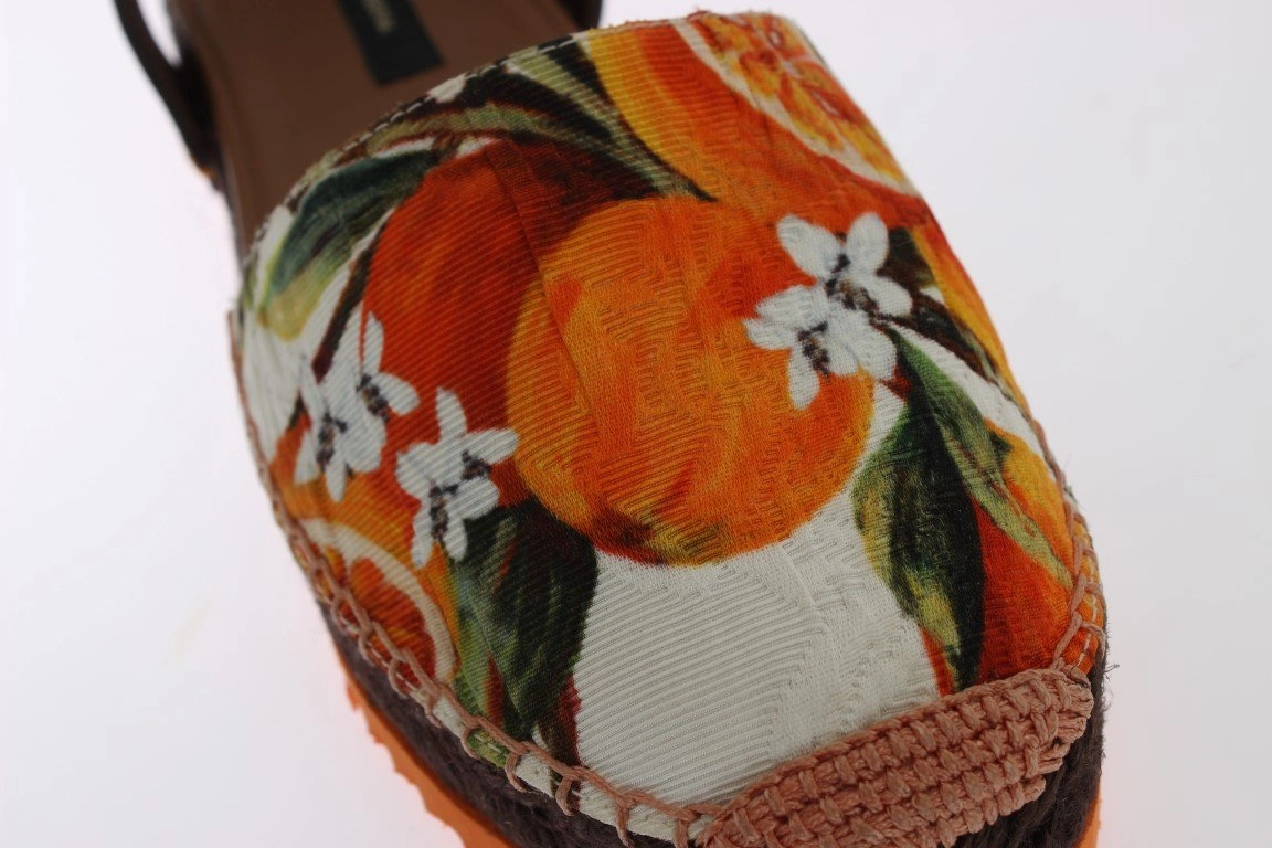 Summer Heeled Sandals Orange Brocade Espadrilles Sandals
