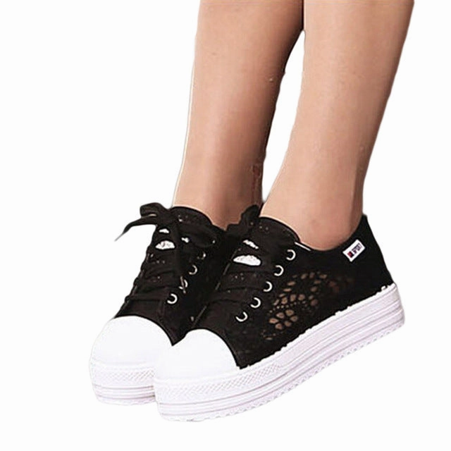 Mary Jane Flat Dance Shoes GAOKE Summer Women Shoes Casual Cutouts Lace Canvas Shoes Hollow Floral Breathable