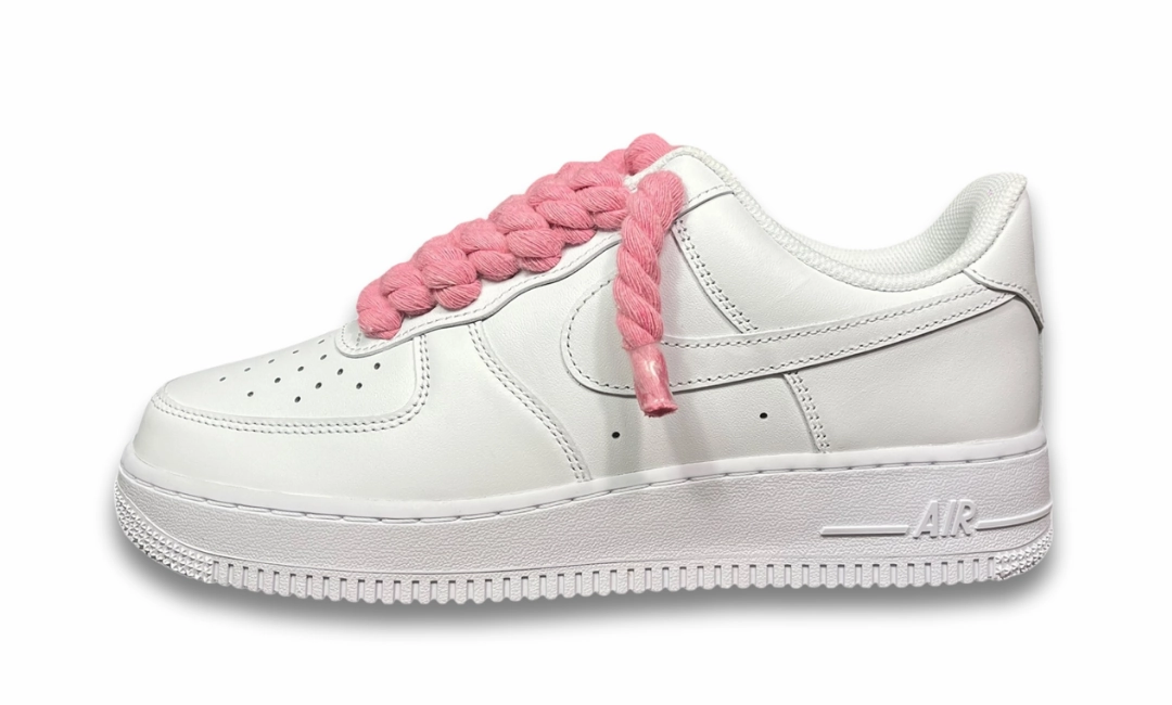Bargain Asics Running Shoes Nike Air Force 1 White Rope Laces Pink