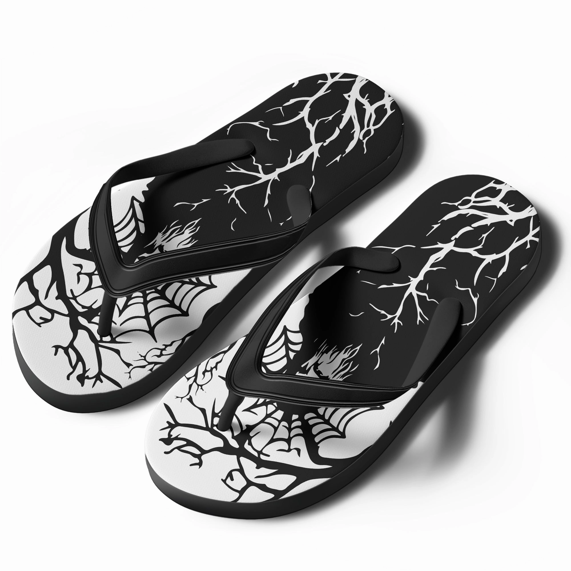 Toponepod Haunted Forest Skull Flip Flops | Black & White Grim Sandals with Spooky Tree and Demon Art | FN058-25023046-3 Aerothotic Original Orthotic Comfort Flip Flops