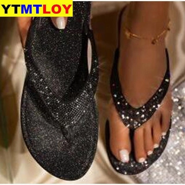 Miami Flip Flops Women Flip Flop Slippers Slides Bling Rhinestone Ladies Shoes Casual Summer Flat Female Crystal Glitter Woman Plus Size 2020