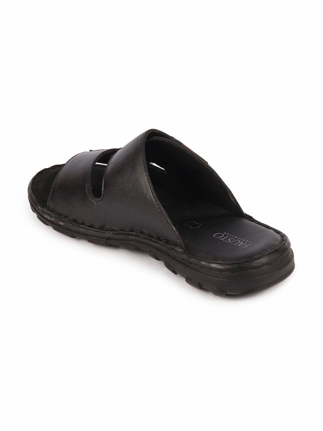 Scurtain Slippers Men Black Genuine Leather Adjustable Velcro Strap Broad Feet Open Toe Suede Leather Insole Slippers