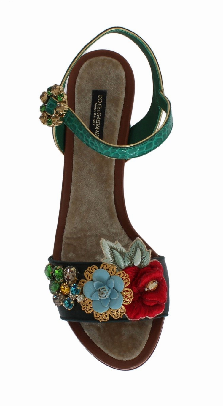 Amazon Orthopedic Sandals Green Floral Crystal Leather Sandals