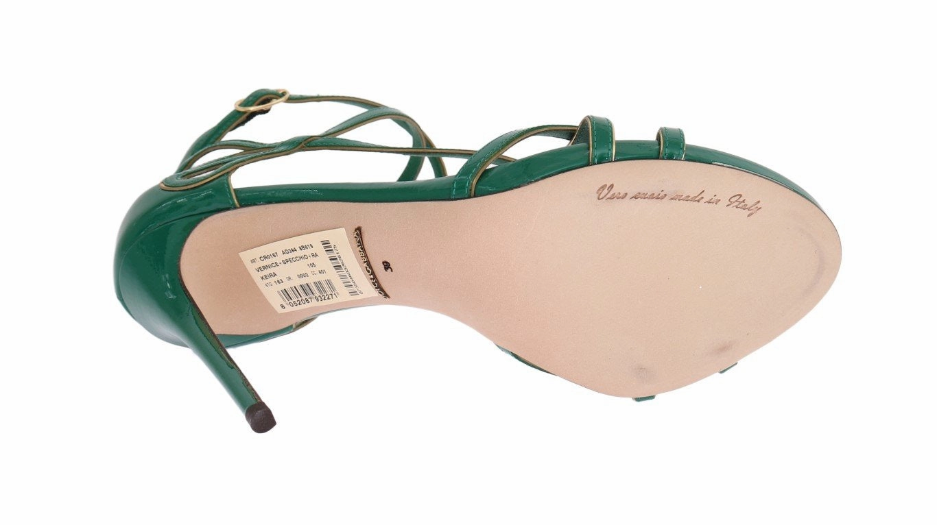 Green Patent Leather Strap Sandals Sling Back Sandals